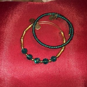 Alex and ani teal and gold set bangles